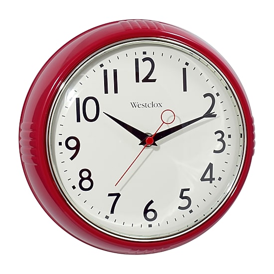 Westclox 9.5" Red Retro Convex Glass Lens Wall Clock