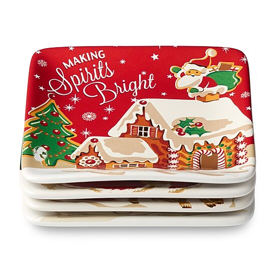 Certified International Santa'S Retro Christmas 4-pc. Ceramic Appetizer Plate