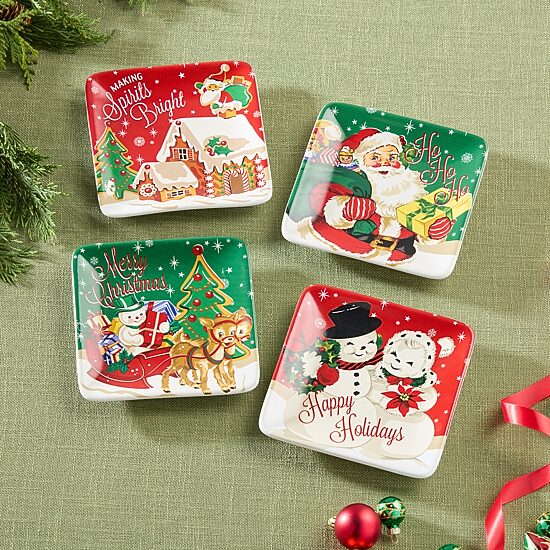 Certified International Santa'S Retro Christmas 4-pc. Ceramic Appetizer Plate
