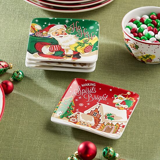 Certified International Santa'S Retro Christmas 4-pc. Ceramic Appetizer Plate