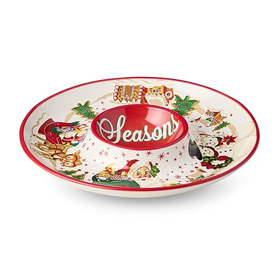 Certified International Santa'S Retro Christmas Ceramic Chip & Dip Set