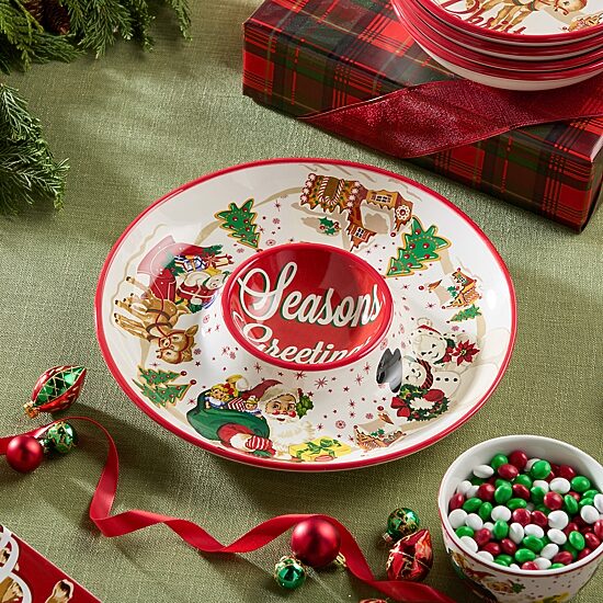 Certified International Santa'S Retro Christmas Ceramic Chip & Dip Set