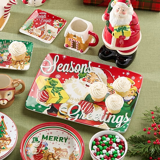 Certified International Santa'S Retro Christmas Ceramic Serving Platter