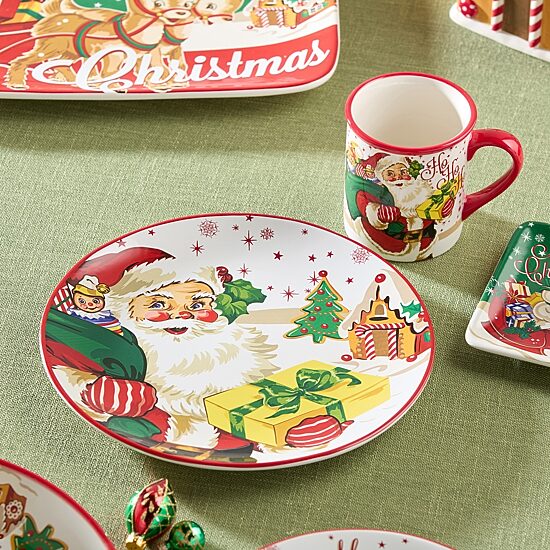 Certified International Santa'S Retro Christmas 4-pc. Ceramic Dinner Plate