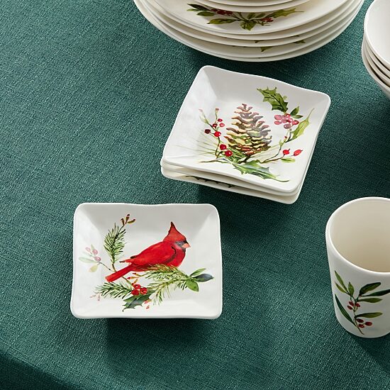 Certified International Holly And Vines 4-pc. Stoneware Appetizer Plate