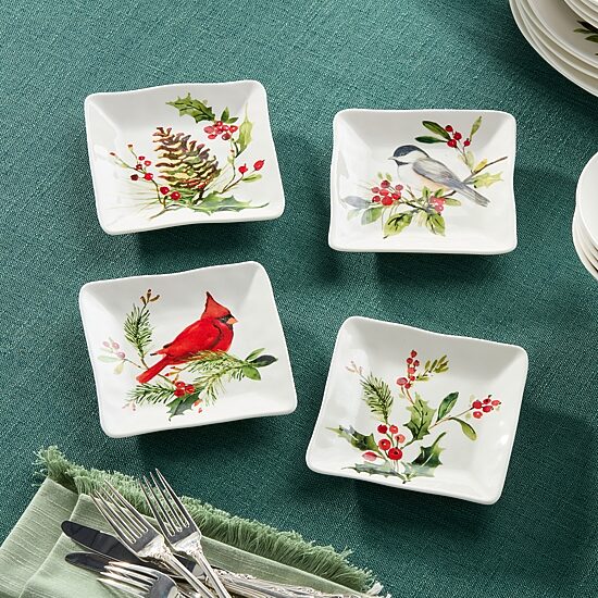 Certified International Holly And Vines 4-pc. Stoneware Appetizer Plate