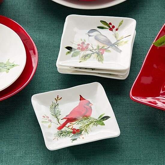 Certified International Holly And Vines 4-pc. Stoneware Appetizer Plate
