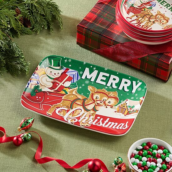 Certified International Santa'S Retro Christmas Ceramic Serving Platter