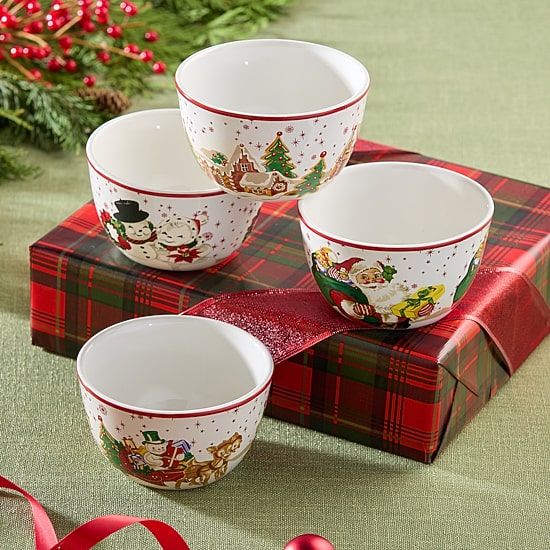 Certified International Santa'S Retro Christmas 4-pc. Ceramic Ice Cream Bowl