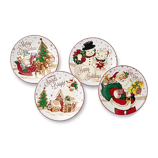 Certified International Santa'S Retro Christmas 4-pc. Ceramic Dessert Plate