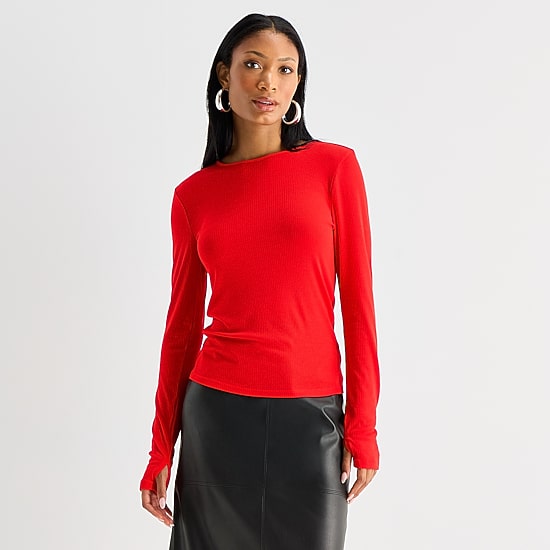 Worthington Womens Crew Neck Long Sleeve Blouse