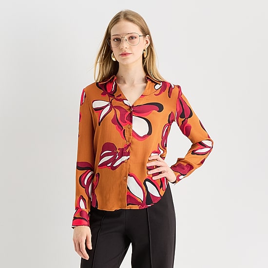 Worthington Womens V Neck Cuffed Long Sleeve Regular Fit Button-Down Shirt