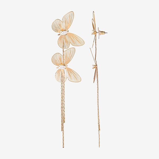 JS Jessica Simpson Gold Tone Womens Crystal Butterfly Drop Earrings
