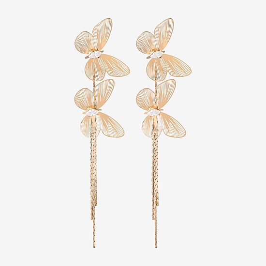 JS Jessica Simpson Gold Tone Womens Crystal Butterfly Drop Earrings