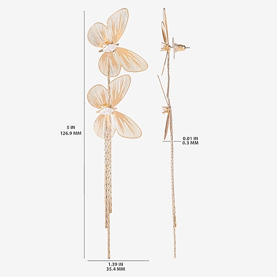 JS Jessica Simpson Gold Tone Womens Crystal Butterfly Drop Earrings