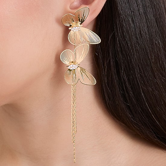 JS Jessica Simpson Gold Tone Womens Crystal Butterfly Drop Earrings