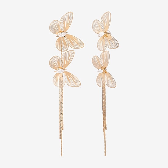 JS Jessica Simpson Gold Tone Womens Crystal Butterfly Drop Earrings