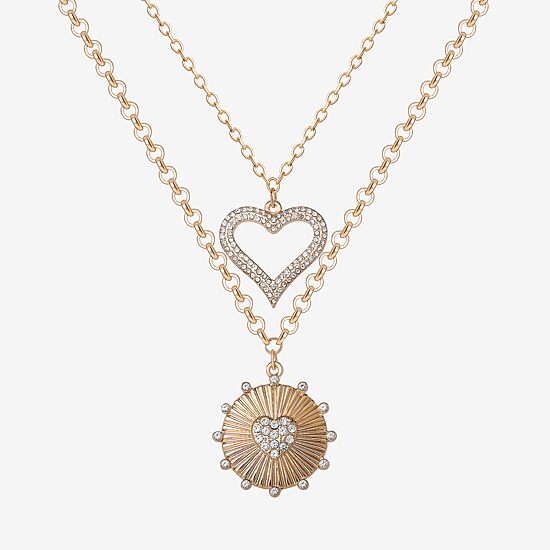 JS Jessica Simpson Womens Crystal Alloy Heart Pendant Necklace