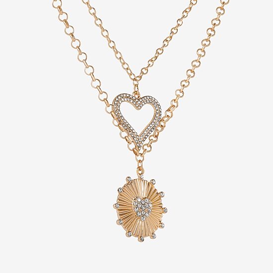 JS Jessica Simpson Womens Crystal Alloy Heart Pendant Necklace