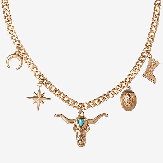 JS Jessica Simpson Gold Tone Western Womens Blue 16 Inch Statement Necklace
