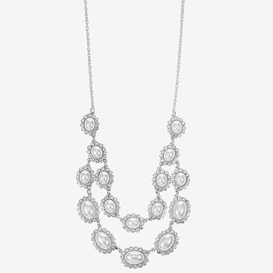 Monet Jewelry Timeless Silver Tone Halo Multi Layer Womens Glass 18 Inch Strand Necklace