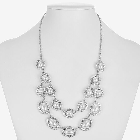 Monet Jewelry Timeless Silver Tone Halo Multi Layer Womens Glass 18 Inch Strand Necklace