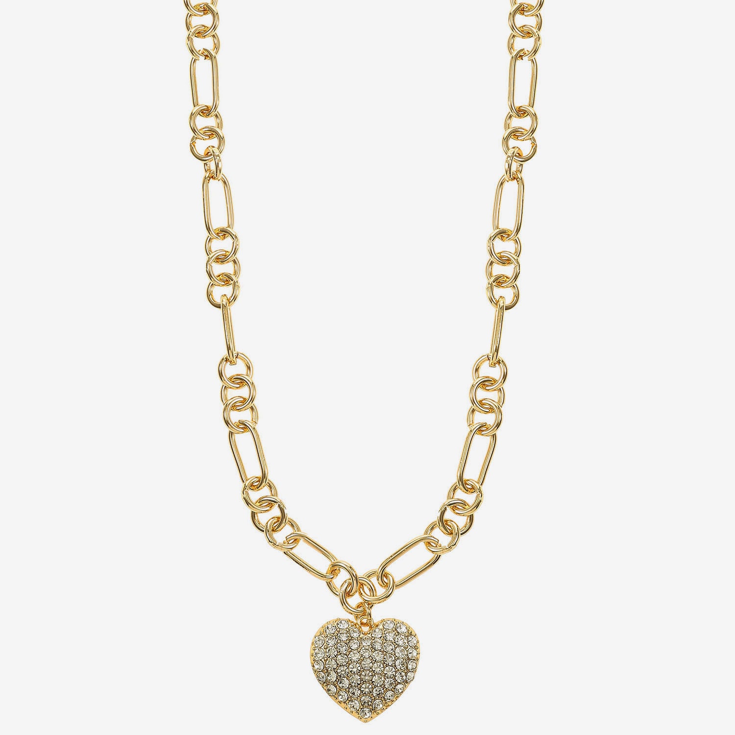 Liz Claiborne Gold Tone Pave Womens Glass Heart 28 Inch Pendant Necklace