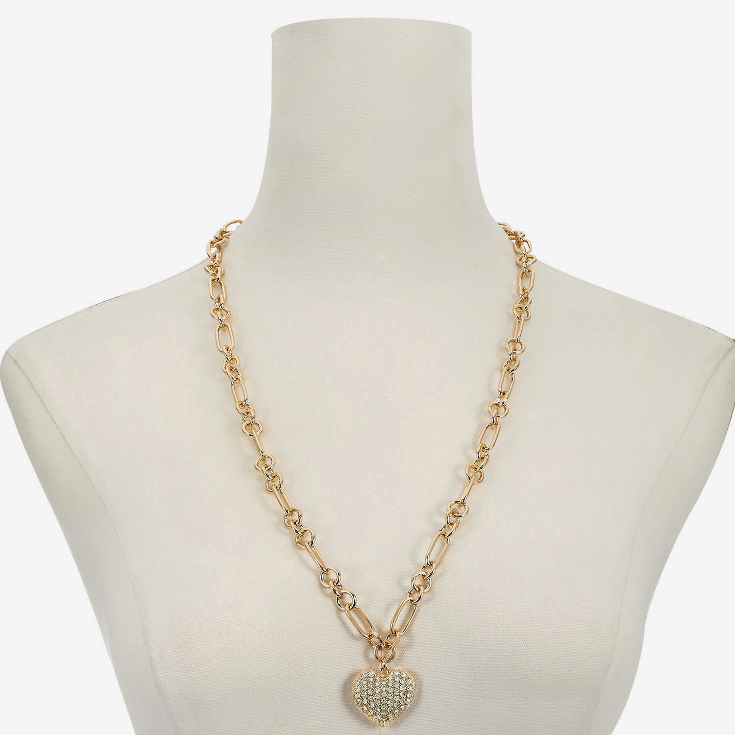Liz Claiborne Gold Tone Pave Womens Glass Heart 28 Inch Pendant Necklace