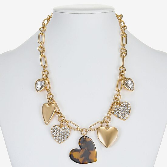 Liz Claiborne Gold Tone Charm Womens 17 Inch Collar Necklace