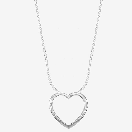 Liz Claiborne Silver Tone Hammered Open Womens Heart 20 Inch Pendant Necklace