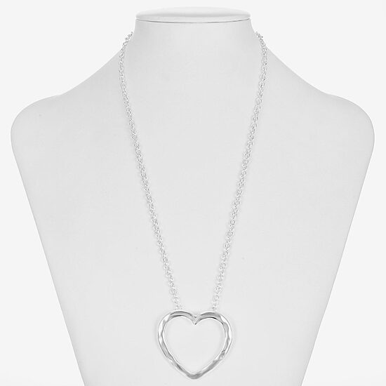 Liz Claiborne Silver Tone Hammered Open Womens Heart 20 Inch Pendant Necklace