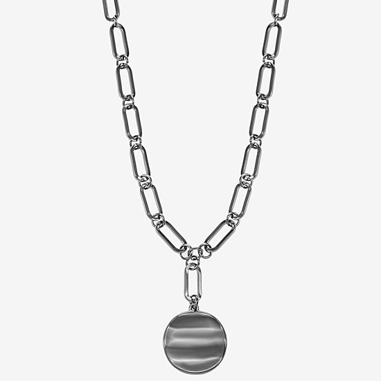 Liz Claiborne Wavy Coin Womens Paperclip 17 Inch Pendant Necklace