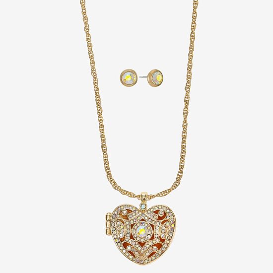 Monet Jewelry Gold Tone Locket Womens Glass Heart 2-pc. Jewelry Set