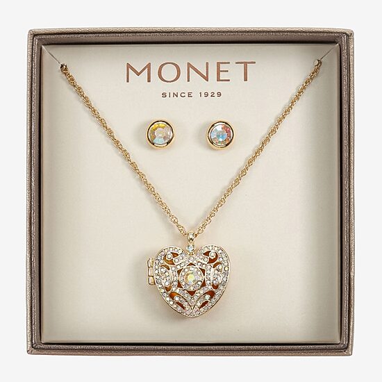 Monet Jewelry Gold Tone Locket Womens Glass Heart 2-pc. Jewelry Set