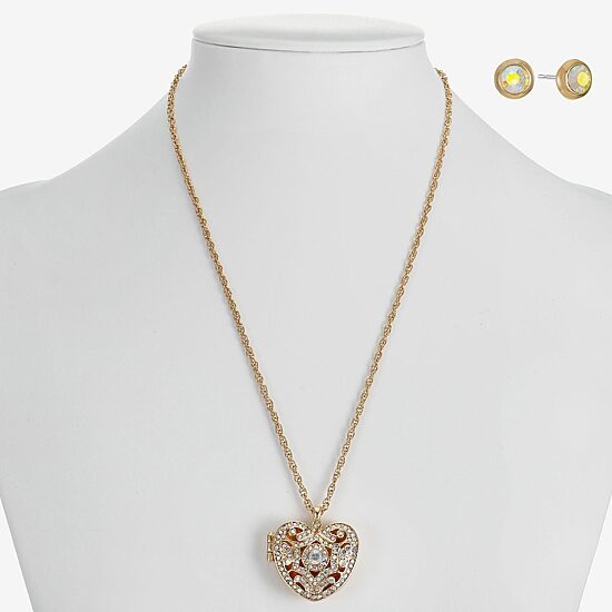 Monet Jewelry Gold Tone Locket Womens Glass Heart 2-pc. Jewelry Set