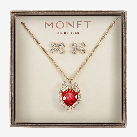 Monet Jewelry Gold Tone Womens Red Glass Bow Heart 2-pc. Jewelry Set