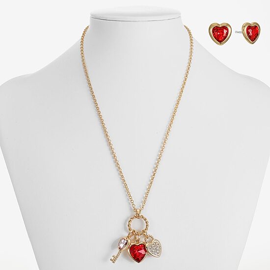Monet Jewelry Gold Tone Womens Red Glass Heart Keys 2-pc. Jewelry Set