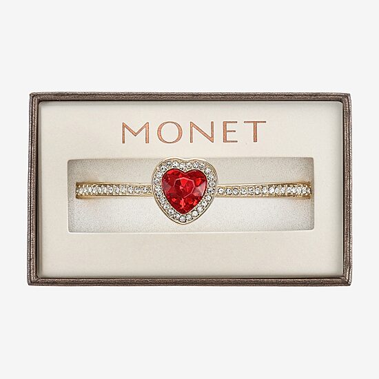 Monet Jewelry Gold Tone Womens Red Glass Heart Bangle Bracelet