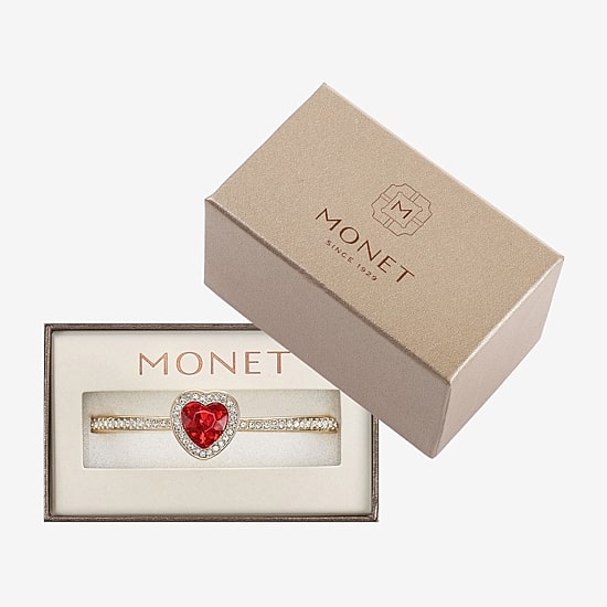 Monet Jewelry Gold Tone Womens Red Glass Heart Bangle Bracelet