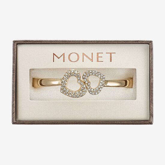 Monet Jewelry Gold Tone Womens Glass Heart Bangle Bracelet