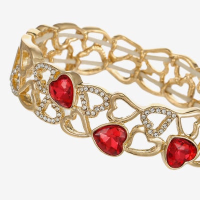 Monet Jewelry Gold Tone Womens Red Glass Heart Stretch Bracelet