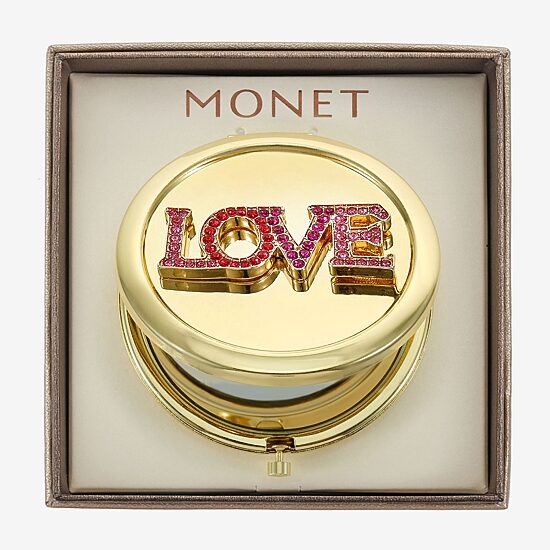 Monet Jewelry Gold Tone Love Gold Tone Compact Mirror