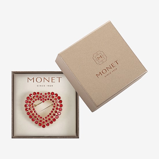 Monet Jewelry Gold Tone Red Glass Pin