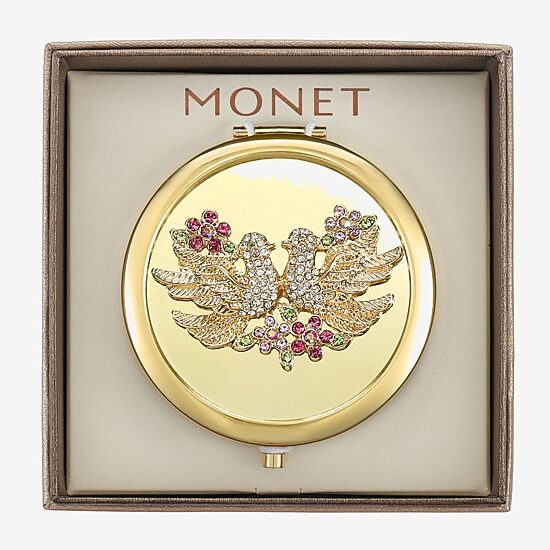 Monet Jewelry Gold Tone Lovebirds Gold Tone Compact Mirror
