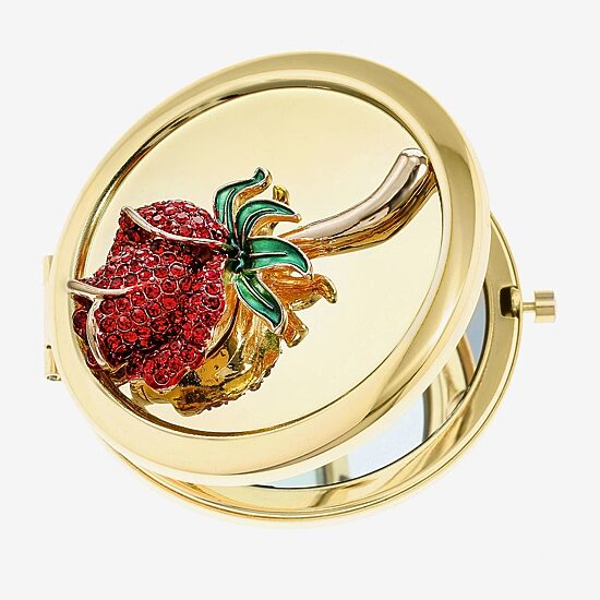 Monet Jewelry Gold Tone Red Rose Gold Tone Flower Compact Mirror