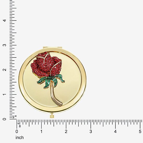 Monet Jewelry Gold Tone Red Rose Gold Tone Flower Compact Mirror