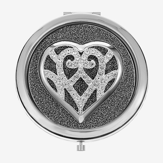 Monet Jewelry Silver Tone Filigree Silver Tone Heart Compact Mirror