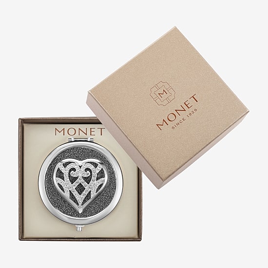 Monet Jewelry Silver Tone Filigree Silver Tone Heart Compact Mirror