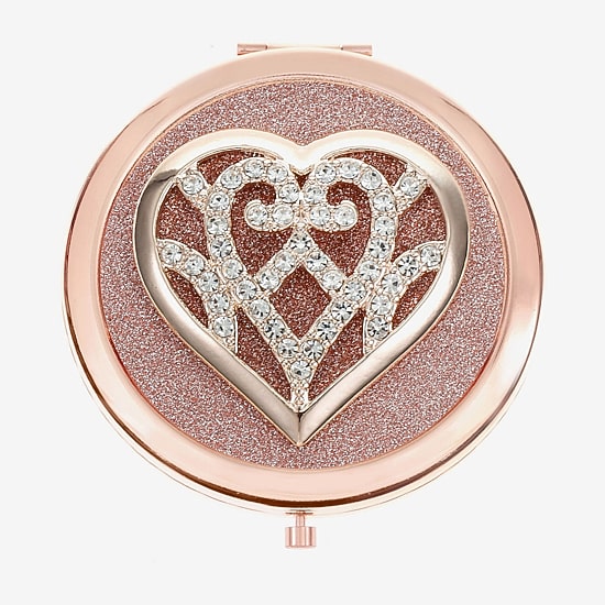 Monet Jewelry Rose Tone Filigree Rose Tone Heart Compact Mirror