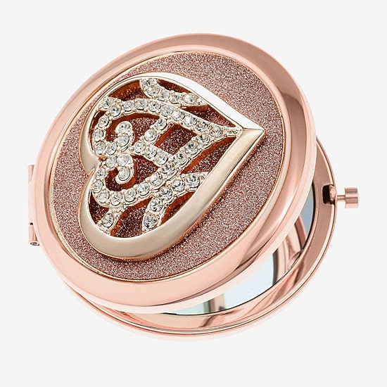 Monet Jewelry Rose Tone Filigree Rose Tone Heart Compact Mirror